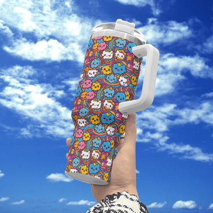 Cute Clouds 40oz Stainless Steel Tumbler Gift With White Handle and Straw - DeRose Seasonal