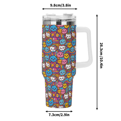 Cute Clouds 40oz Stainless Steel Tumbler Gift With White Handle and Straw - DeRose Seasonal