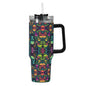 Trippy Skulls 40oz Stainless Steel Tumbler Gift With Black Handle and Straw - DeRose Seasonal