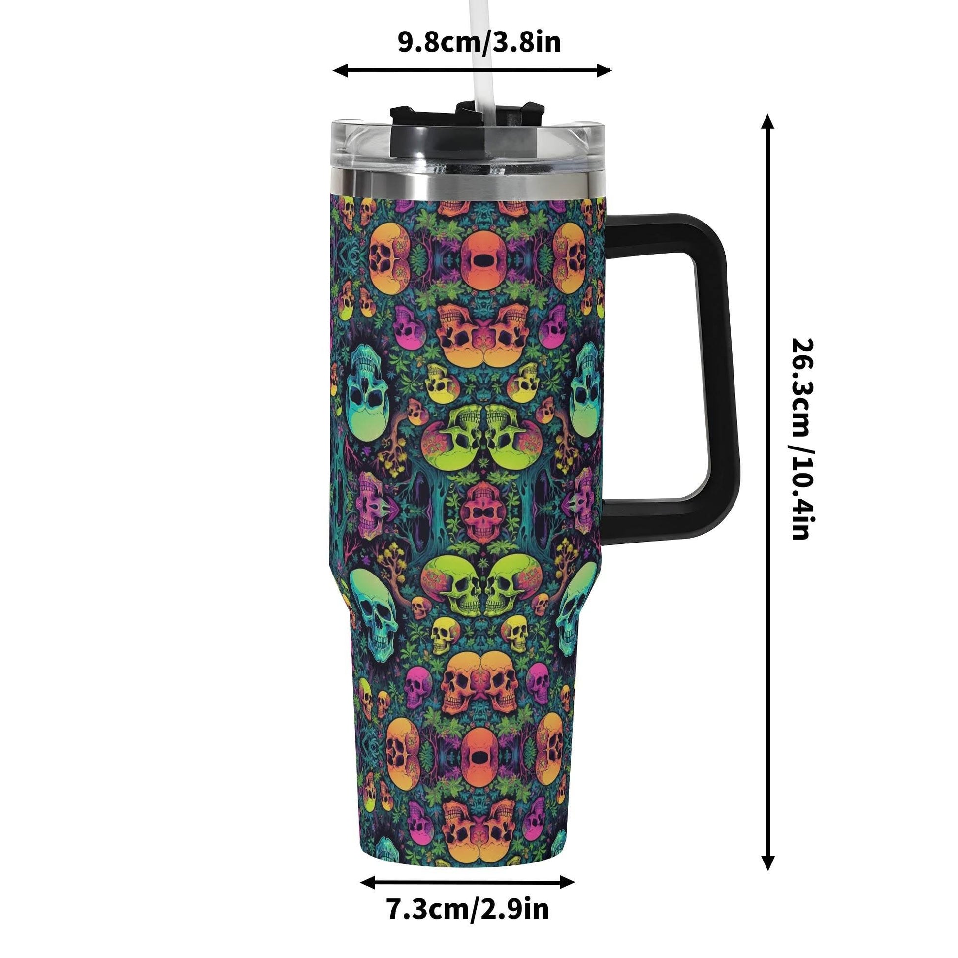 Trippy Skulls 40oz Stainless Steel Tumbler Gift With Black Handle and Straw - DeRose Seasonal