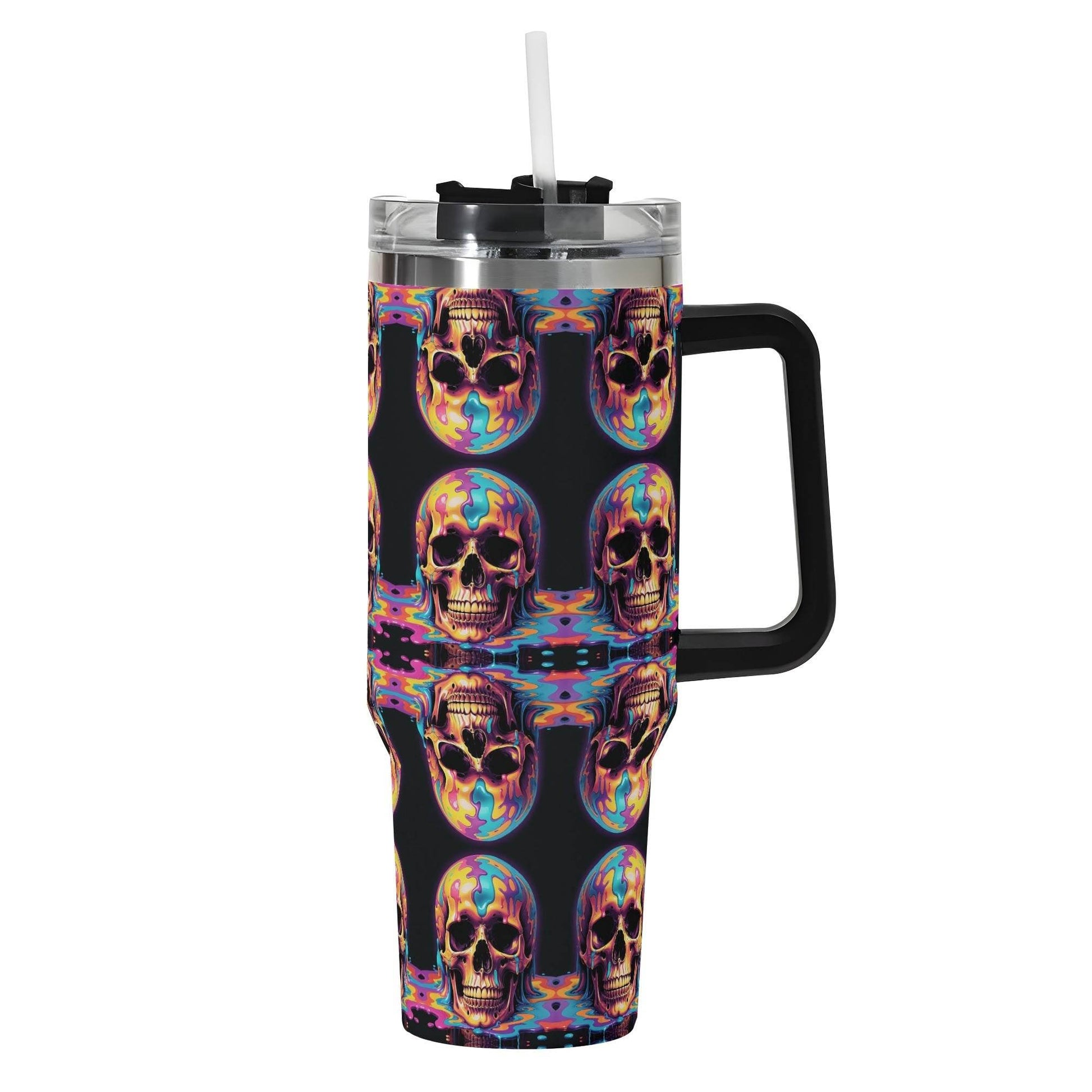 Dripping Skulls 40oz Stainless Steel Tumbler Gift With Black Handle and Straw - DeRose Seasonal