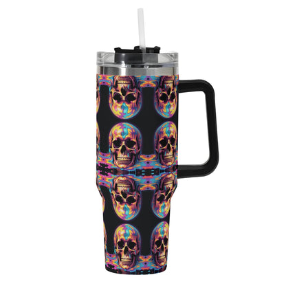 Dripping Skulls 40oz Stainless Steel Tumbler Gift With Black Handle and Straw - DeRose Seasonal
