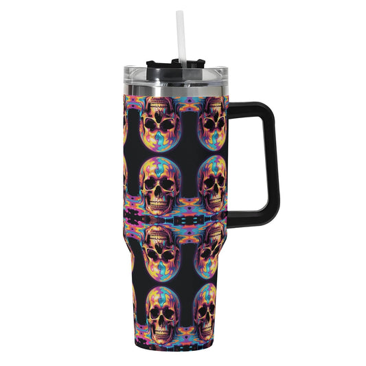 Dripping Skulls 40oz Stainless Steel Tumbler Gift With Black Handle and Straw - DeRose Seasonal