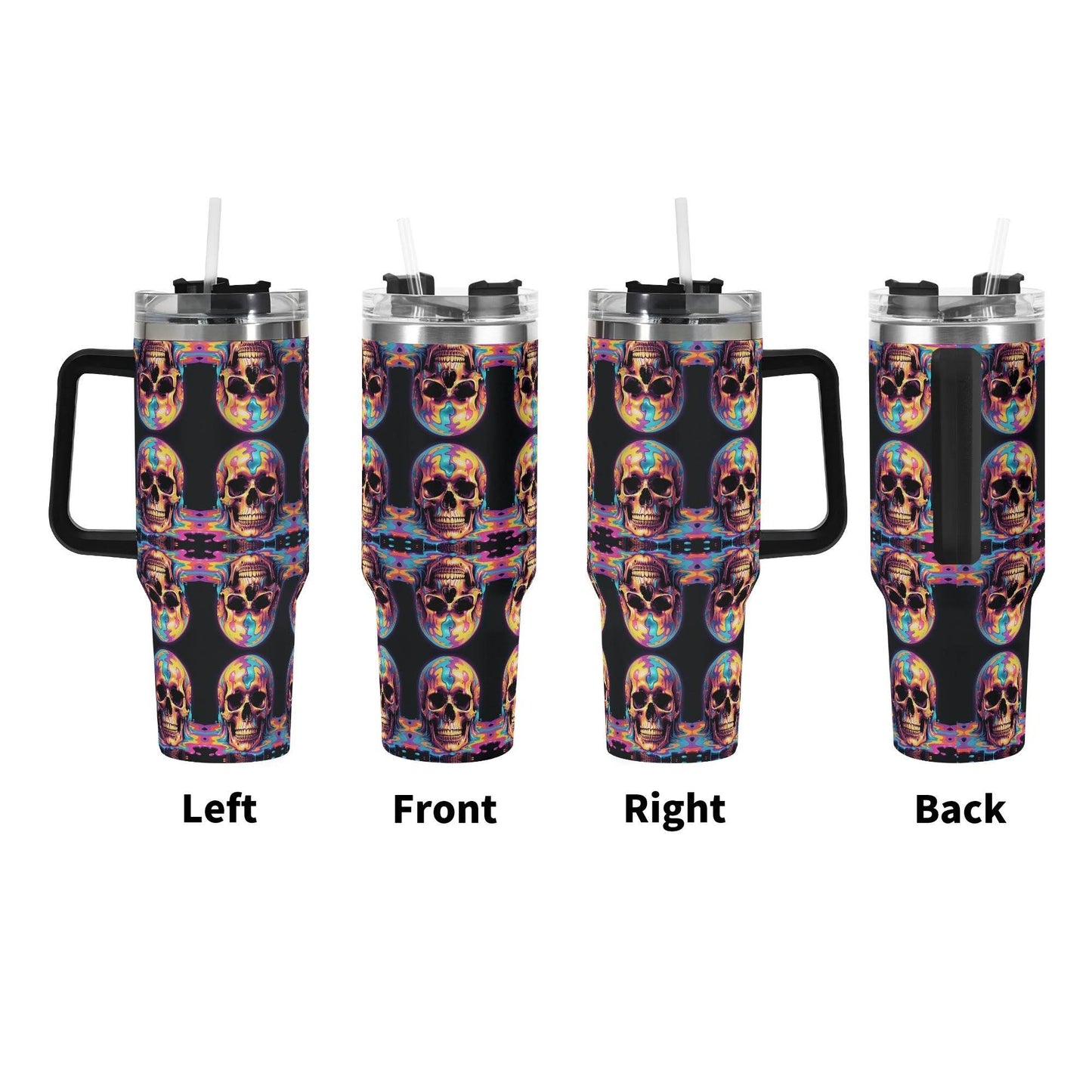 Dripping Skulls 40oz Stainless Steel Tumbler Gift With Black Handle and Straw - DeRose Seasonal