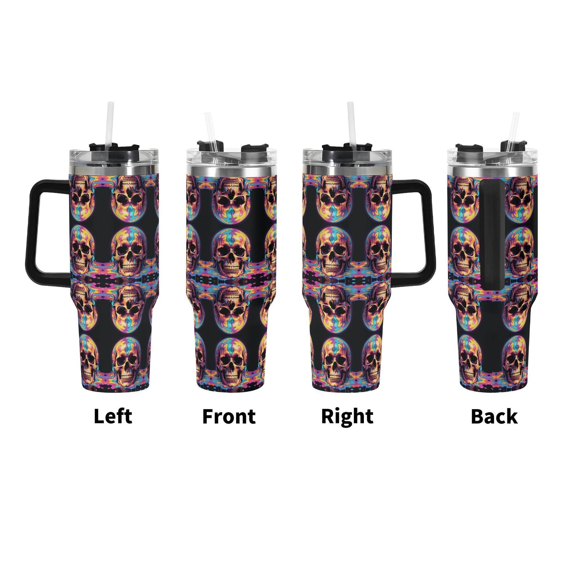 Dripping Skulls 40oz Stainless Steel Tumbler Gift With Black Handle and Straw - DeRose Seasonal