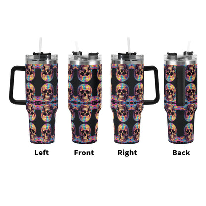 Dripping Skulls 40oz Stainless Steel Tumbler Gift With Black Handle and Straw - DeRose Seasonal