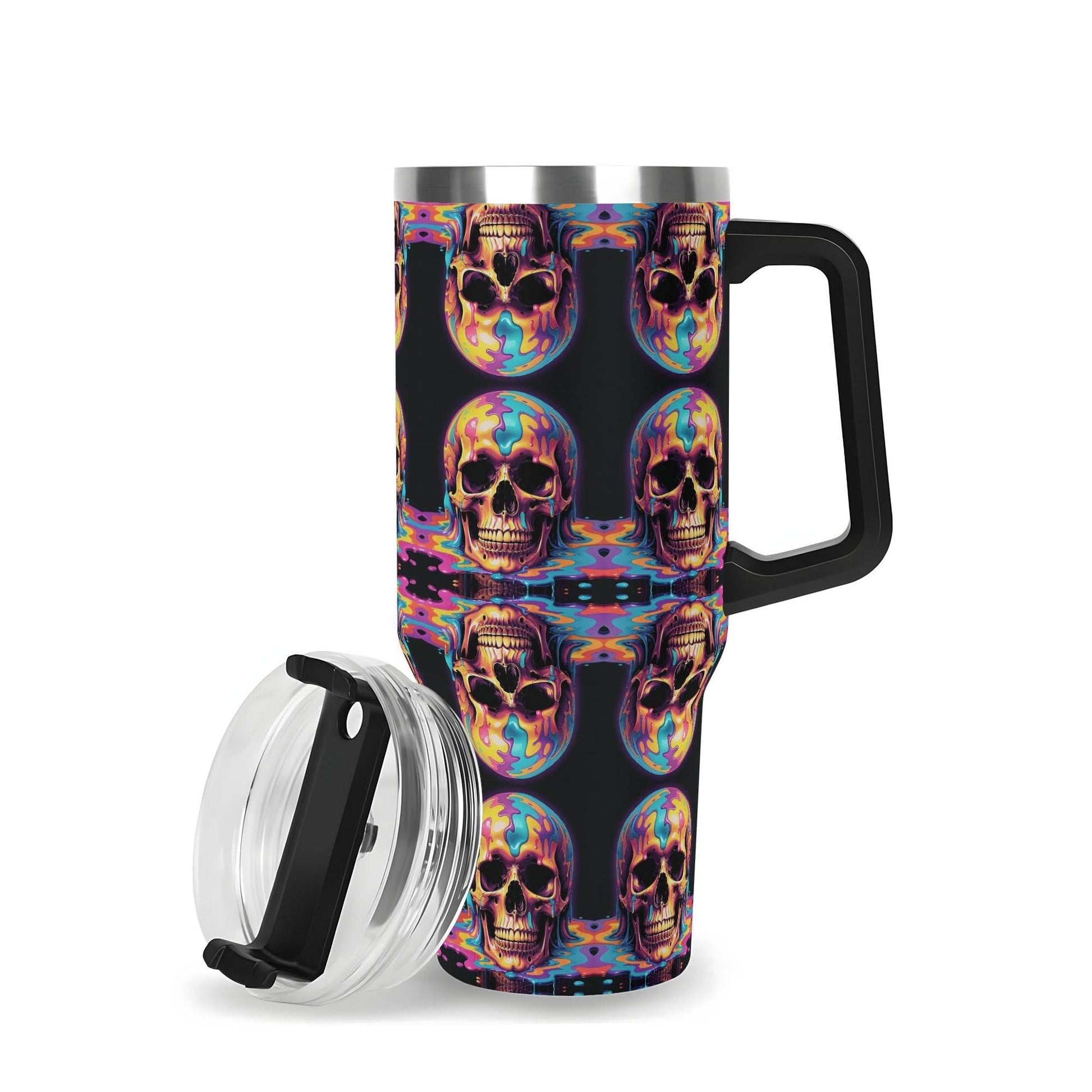 Dripping Skulls 40oz Stainless Steel Tumbler Gift With Black Handle and Straw - DeRose Seasonal