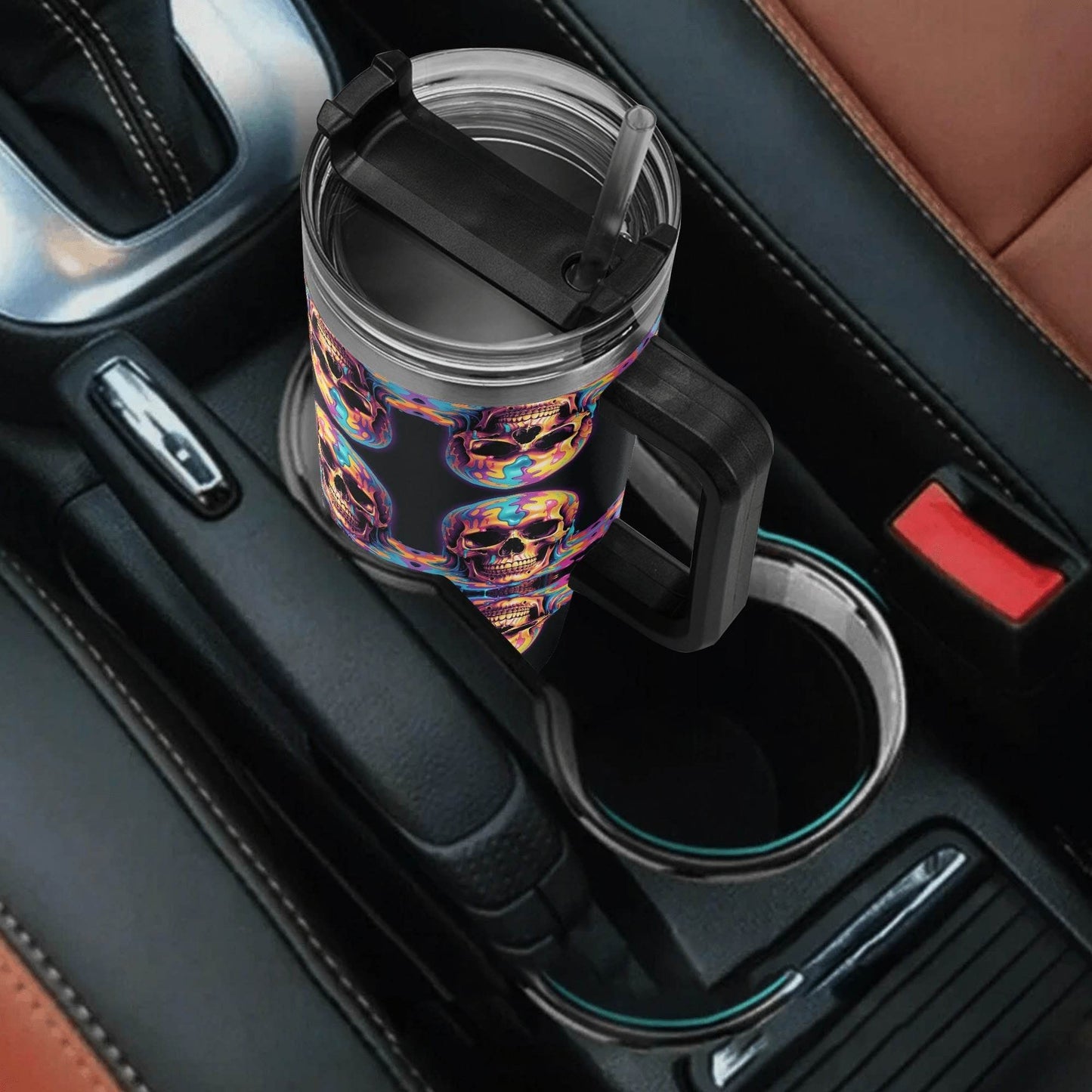 Dripping Skulls 40oz Stainless Steel Tumbler Gift With Black Handle and Straw - DeRose Seasonal