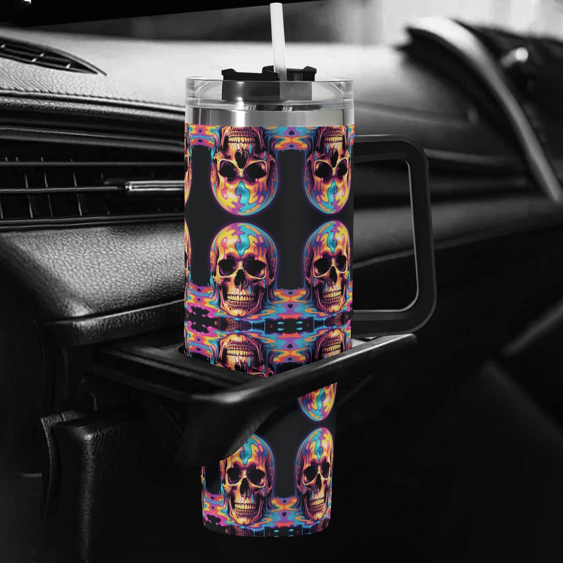 Dripping Skulls 40oz Stainless Steel Tumbler Gift With Black Handle and Straw - DeRose Seasonal
