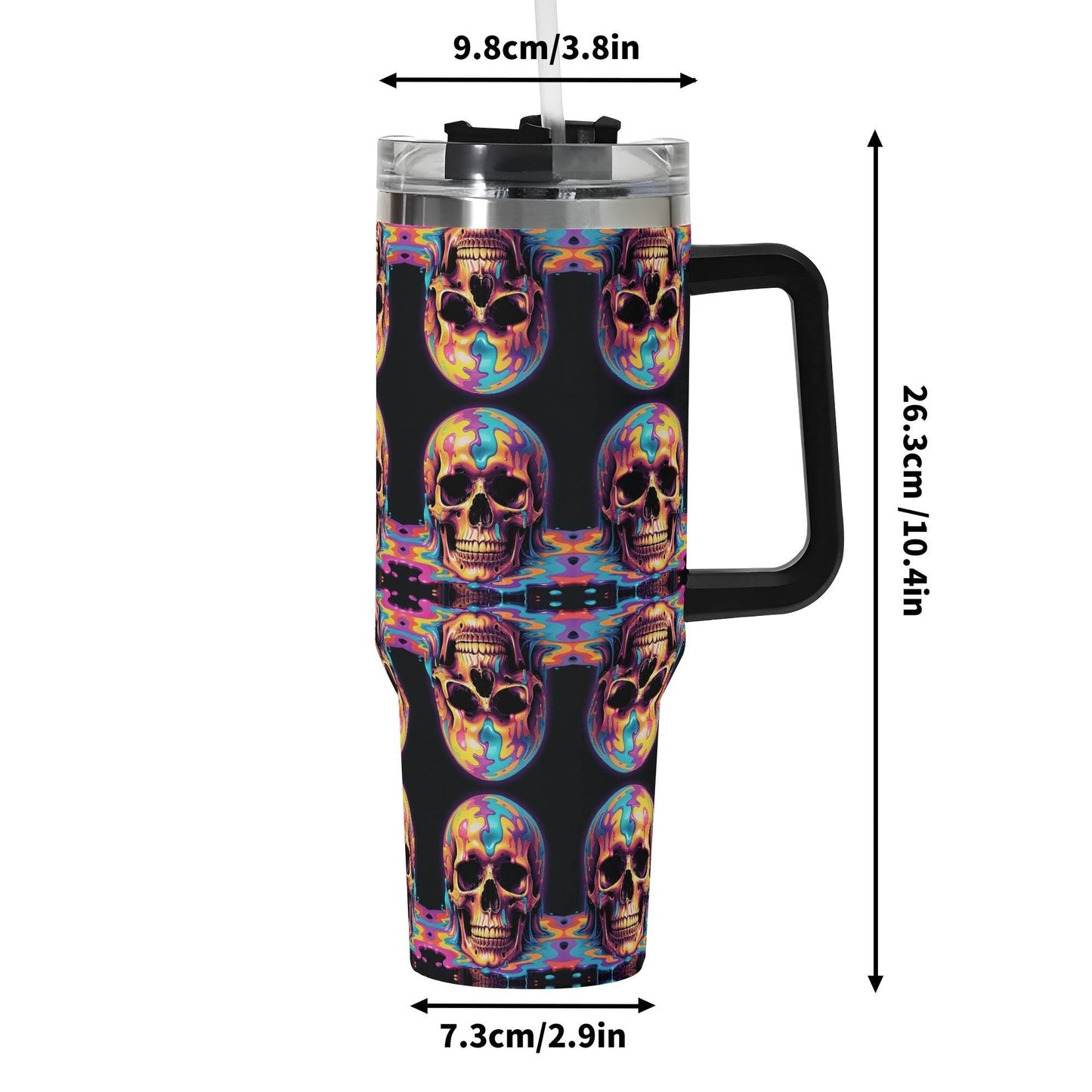 Dripping Skulls 40oz Stainless Steel Tumbler Gift With Black Handle and Straw - DeRose Seasonal