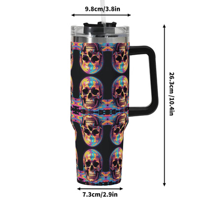 Dripping Skulls 40oz Stainless Steel Tumbler Gift With Black Handle and Straw - DeRose Seasonal