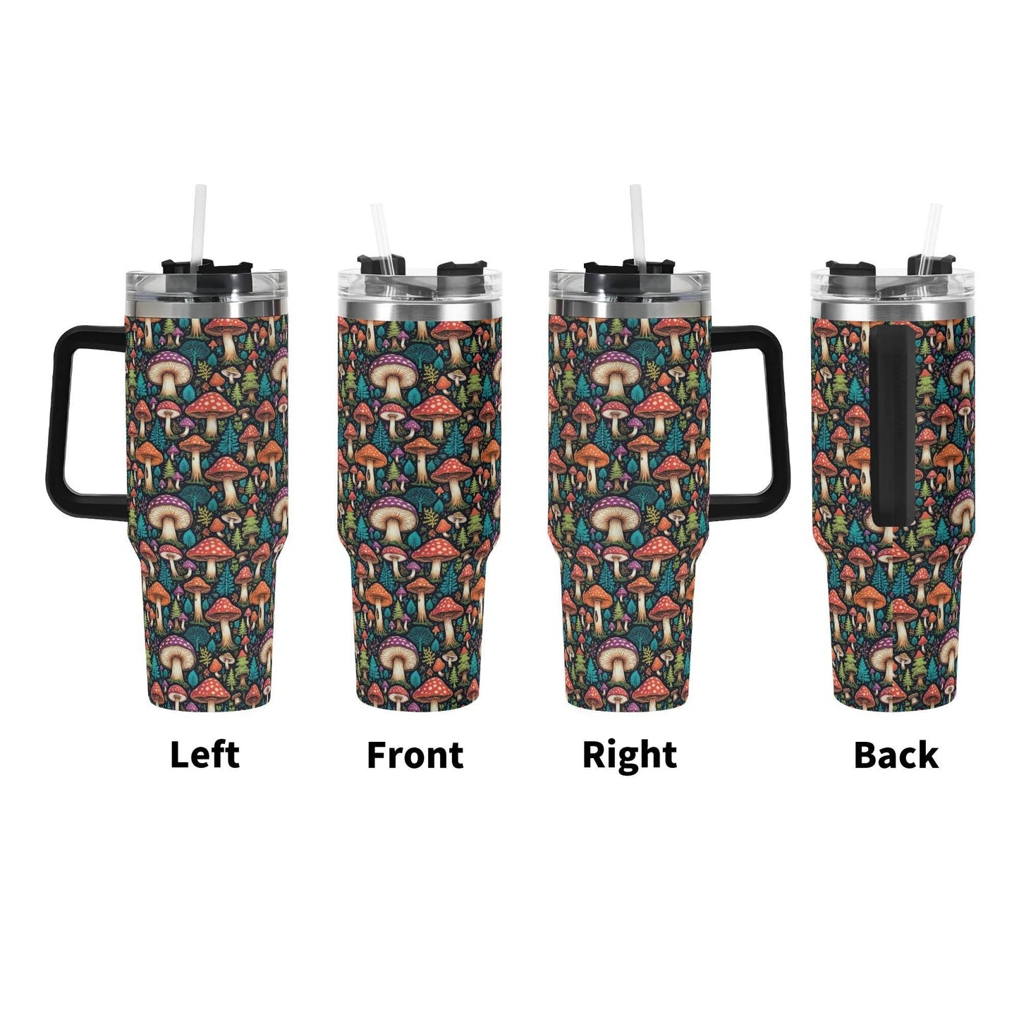 Forest Shrooms 40oz Stainless Steel Tumbler Gift With Black Handle and Straw - DeRose Seasonal