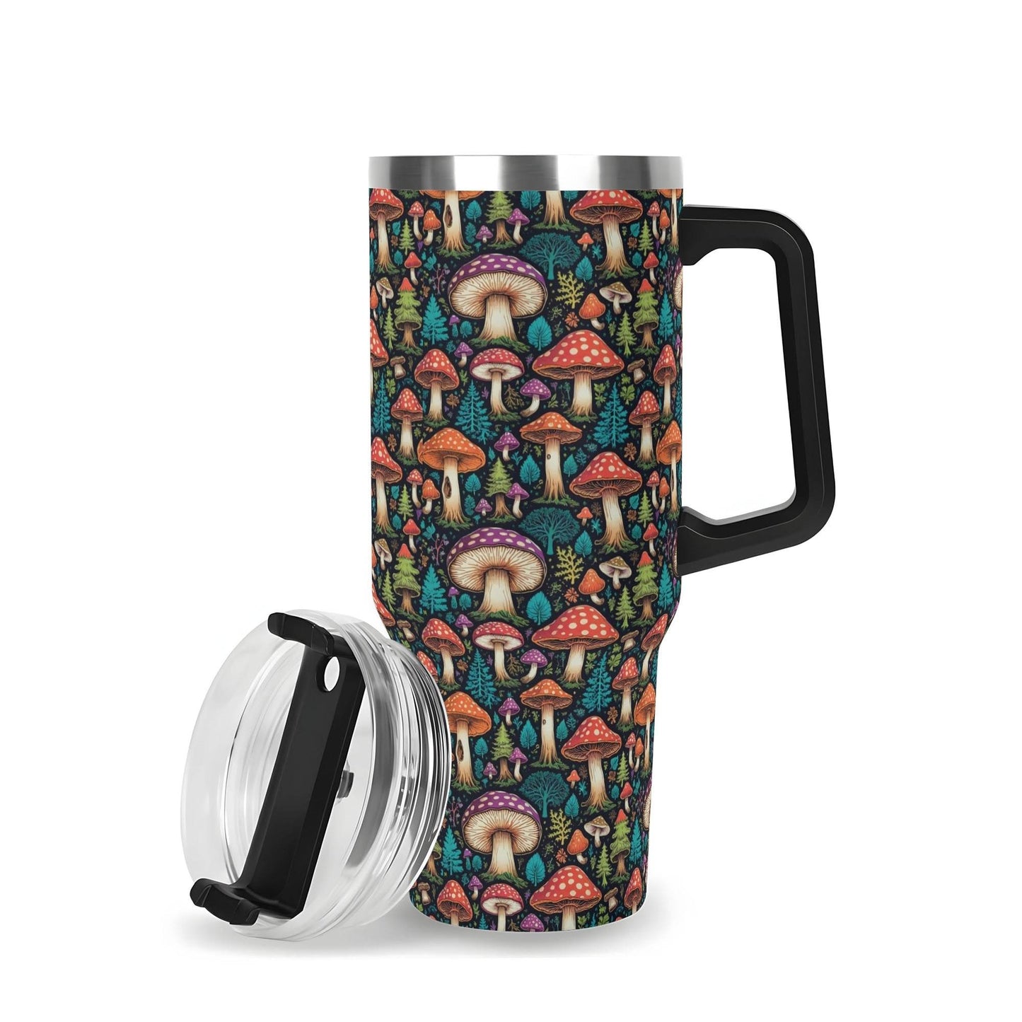 Forest Shrooms 40oz Stainless Steel Tumbler Gift With Black Handle and Straw - DeRose Seasonal