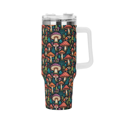 Forest Shrooms 40oz Stainless Steel Tumbler Gift With White Handle and Straw - DeRose Seasonal