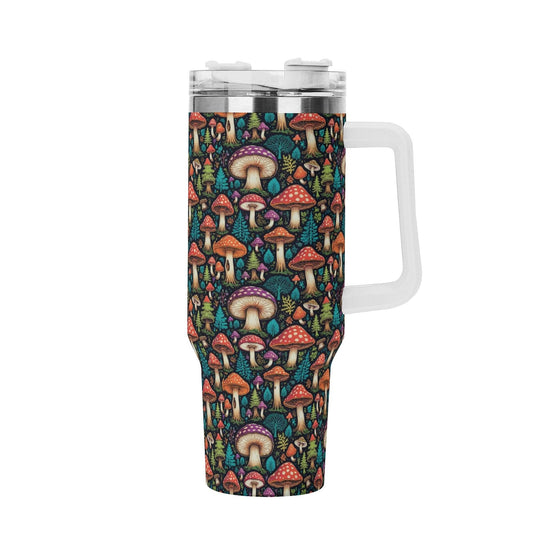 Forest Shrooms 40oz Stainless Steel Tumbler Gift With White Handle and Straw - DeRose Seasonal
