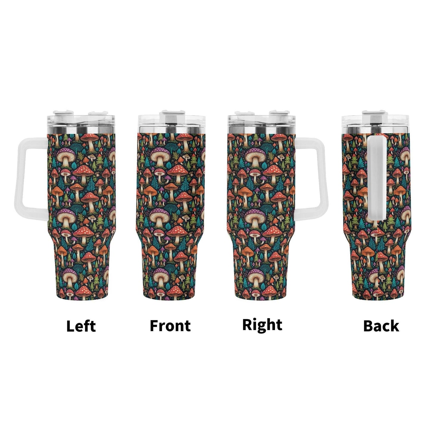 Forest Shrooms 40oz Stainless Steel Tumbler Gift With White Handle and Straw - DeRose Seasonal