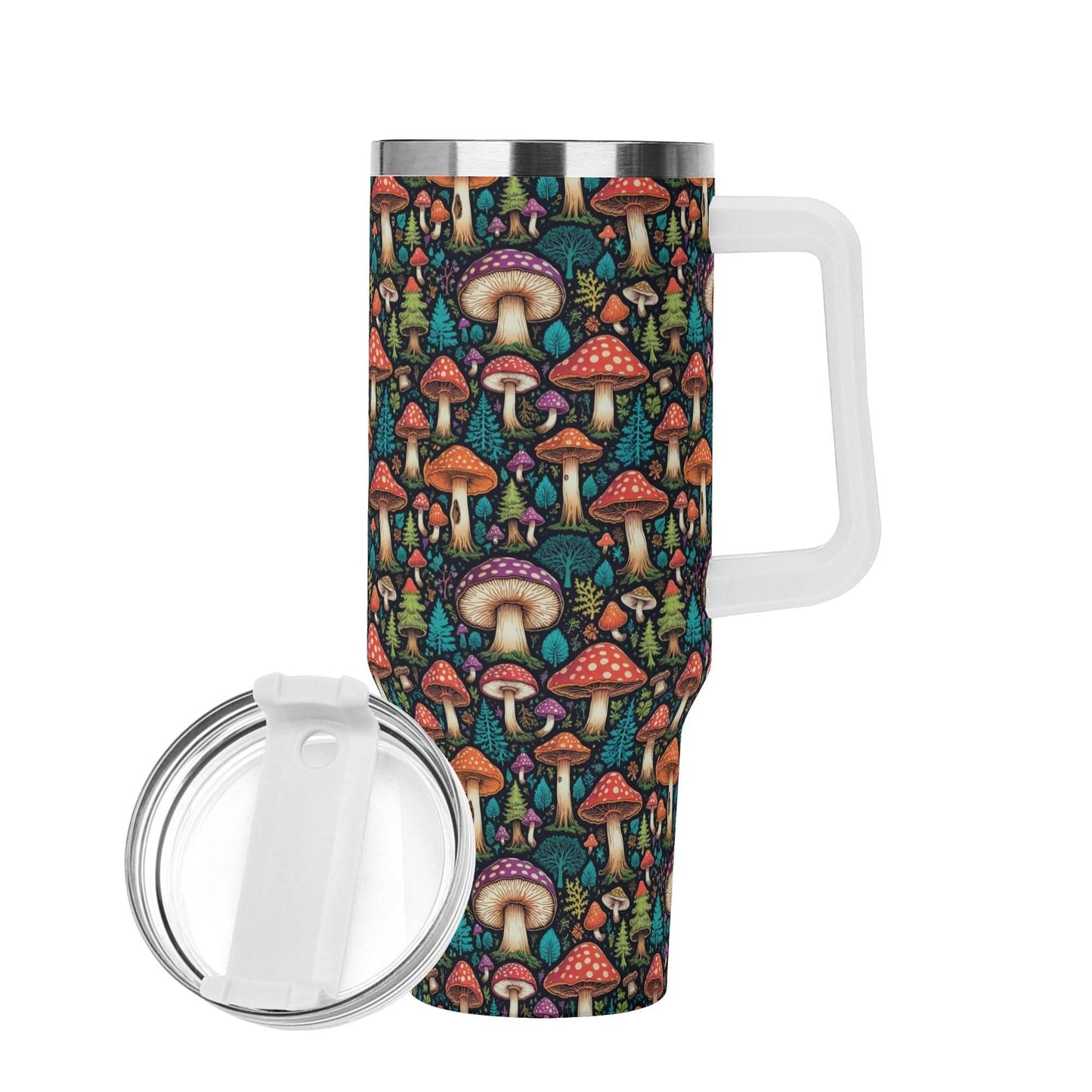 Forest Shrooms 40oz Stainless Steel Tumbler Gift With White Handle and Straw - DeRose Seasonal