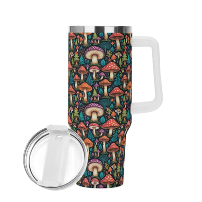 Forest Shrooms 40oz Stainless Steel Tumbler Gift With White Handle and Straw - DeRose Seasonal