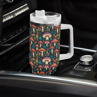 Forest Shrooms 40oz Stainless Steel Tumbler Gift With White Handle and Straw - DeRose Seasonal