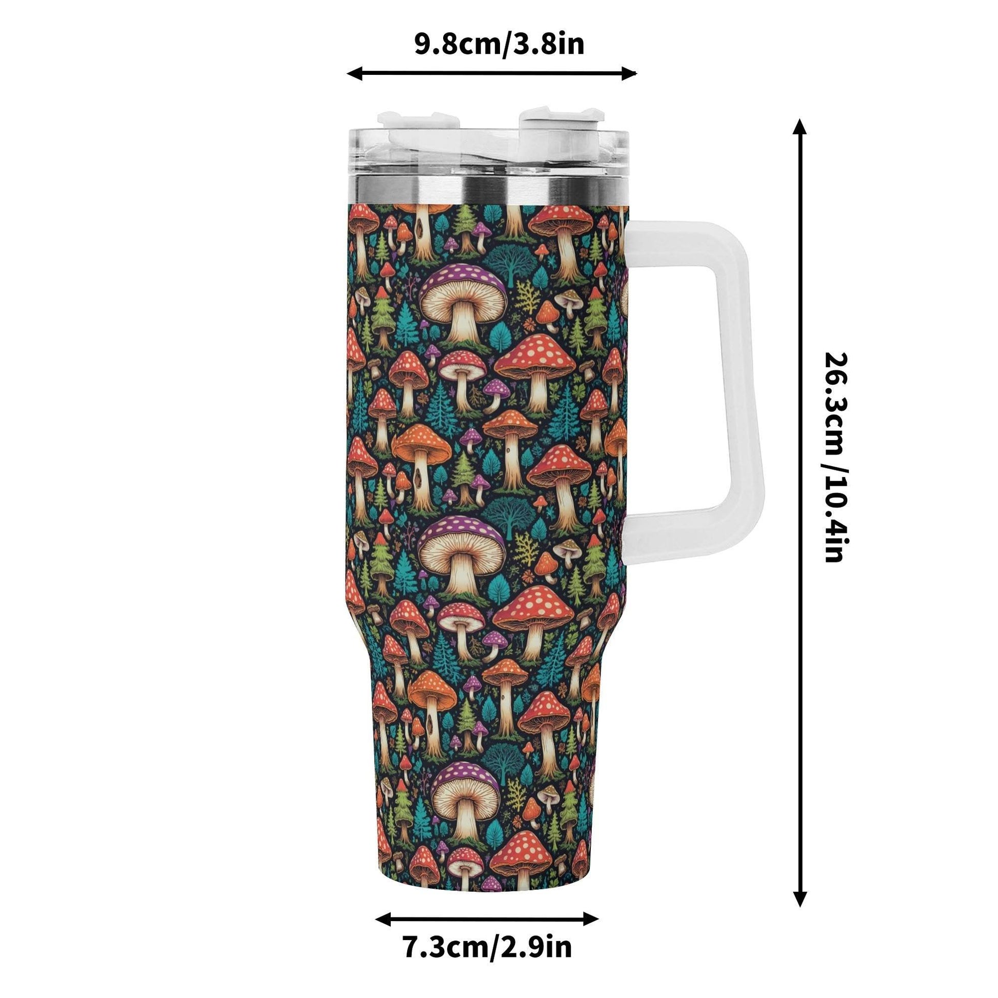 Forest Shrooms 40oz Stainless Steel Tumbler Gift With White Handle and Straw - DeRose Seasonal