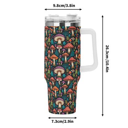 Forest Shrooms 40oz Stainless Steel Tumbler Gift With White Handle and Straw - DeRose Seasonal