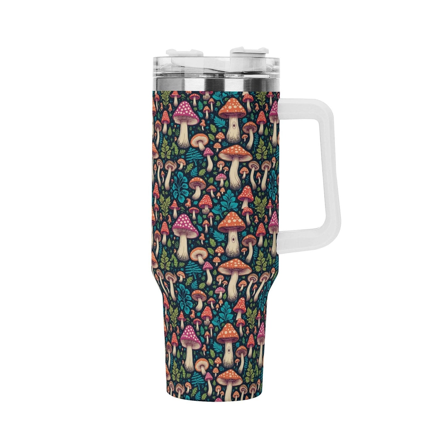 Shroomy 40oz Stainless Steel Tumbler Gift With White Handle and Straw - DeRose Seasonal