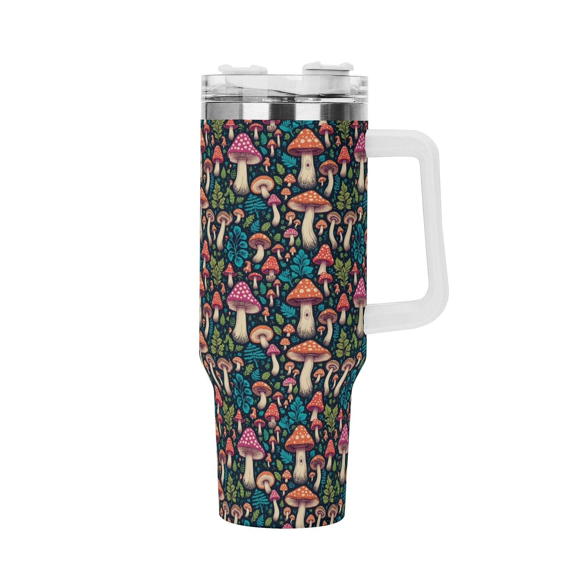 Shroomy 40oz Stainless Steel Tumbler Gift With White Handle and Straw - DeRose Seasonal