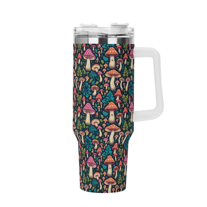 Shroomy 40oz Stainless Steel Tumbler Gift With White Handle and Straw - DeRose Seasonal