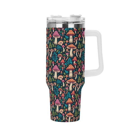 Shroomy 40oz Stainless Steel Tumbler Gift With White Handle and Straw - DeRose Seasonal