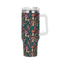 Shroomy 40oz Stainless Steel Tumbler Gift With White Handle and Straw - DeRose Seasonal