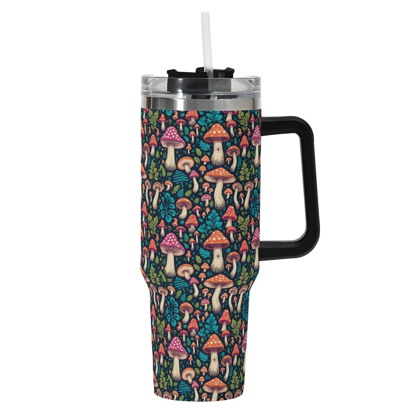 Shroomy 40oz Stainless Steel Tumbler Gift With Black Handle and Straw - DeRose Seasonal