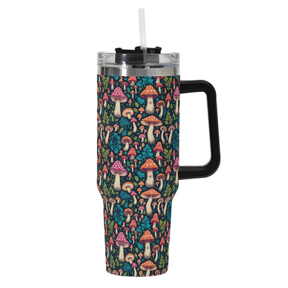 Shroomy 40oz Stainless Steel Tumbler Gift With Black Handle and Straw - DeRose Seasonal