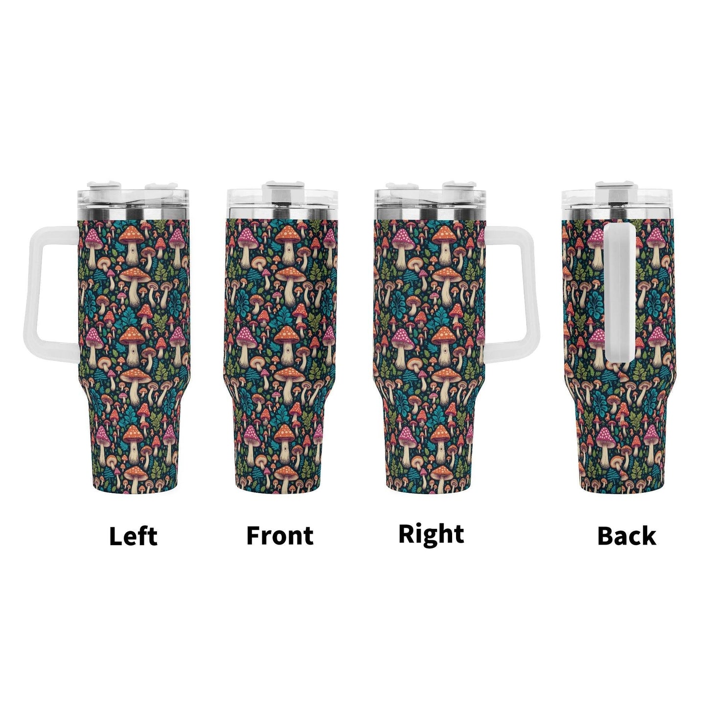 Shroomy 40oz Stainless Steel Tumbler Gift With White Handle and Straw - DeRose Seasonal