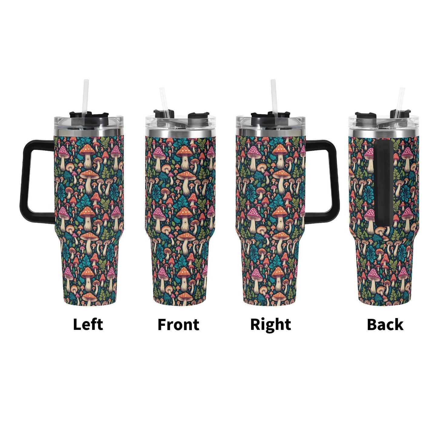 Shroomy 40oz Stainless Steel Tumbler Gift With Black Handle and Straw - DeRose Seasonal
