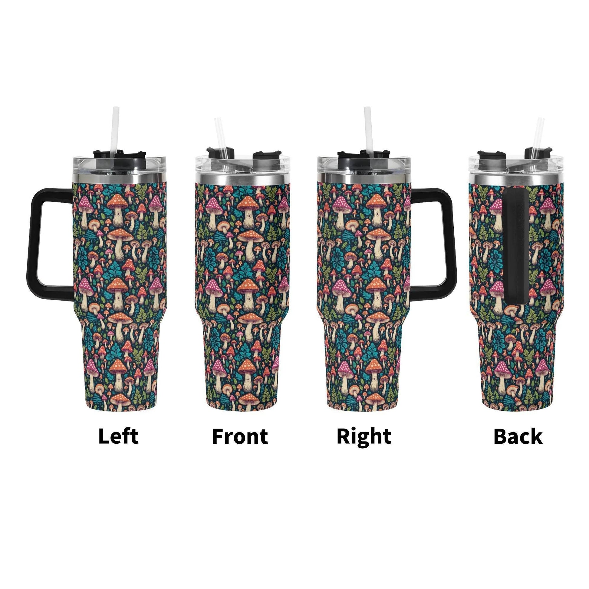 Shroomy 40oz Stainless Steel Tumbler Gift With Black Handle and Straw - DeRose Seasonal