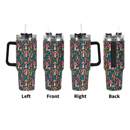 Shroomy 40oz Stainless Steel Tumbler Gift With Black Handle and Straw - DeRose Seasonal