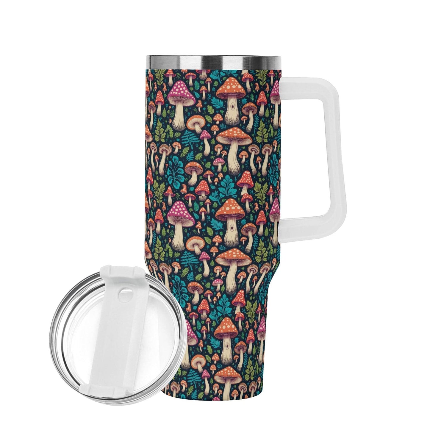 Shroomy 40oz Stainless Steel Tumbler Gift With White Handle and Straw - DeRose Seasonal