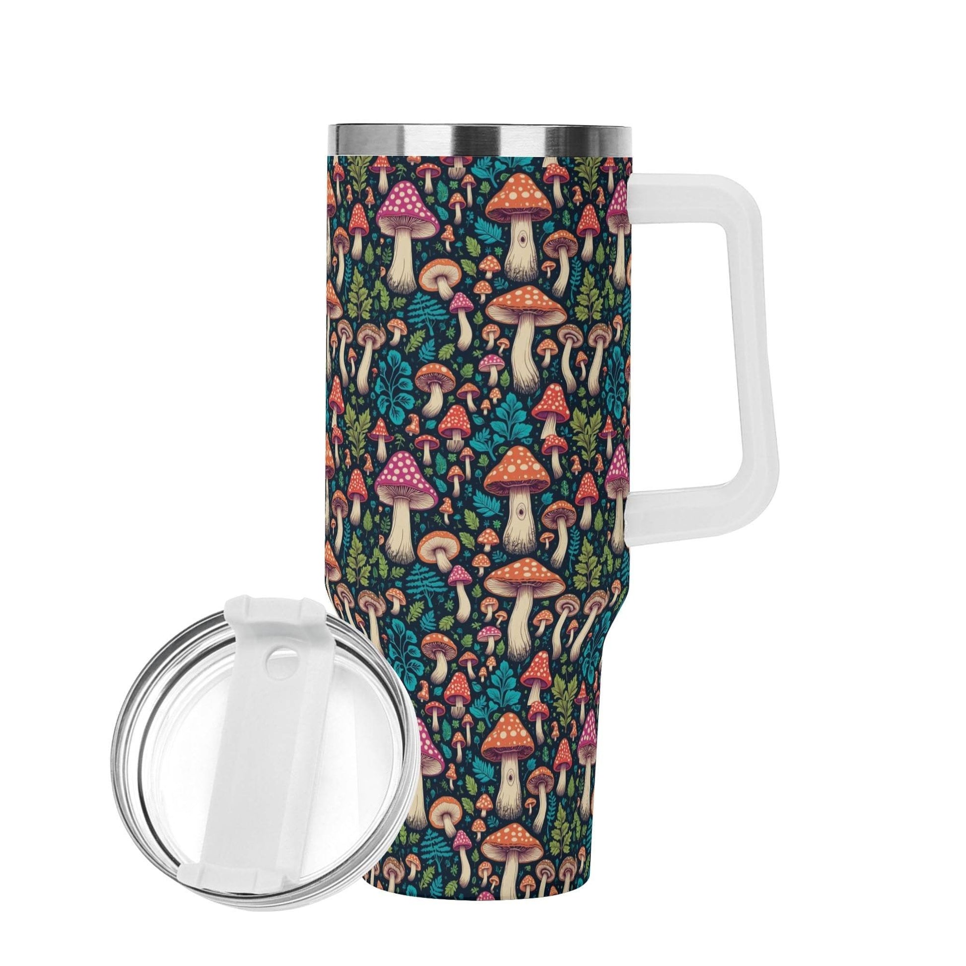 Shroomy 40oz Stainless Steel Tumbler Gift With White Handle and Straw - DeRose Seasonal