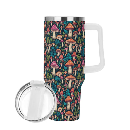 Shroomy 40oz Stainless Steel Tumbler Gift With White Handle and Straw - DeRose Seasonal