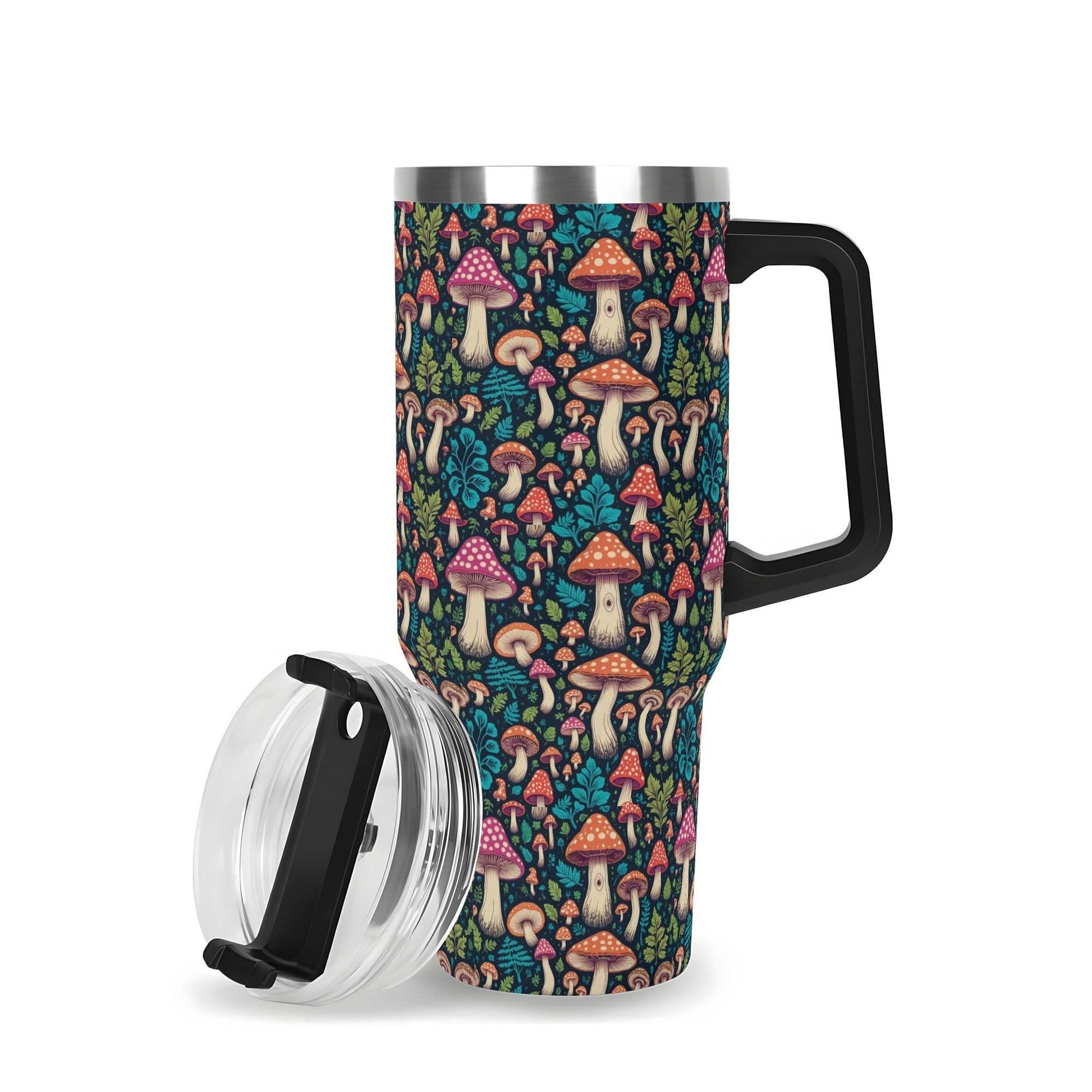 Shroomy 40oz Stainless Steel Tumbler Gift With Black Handle and Straw - DeRose Seasonal