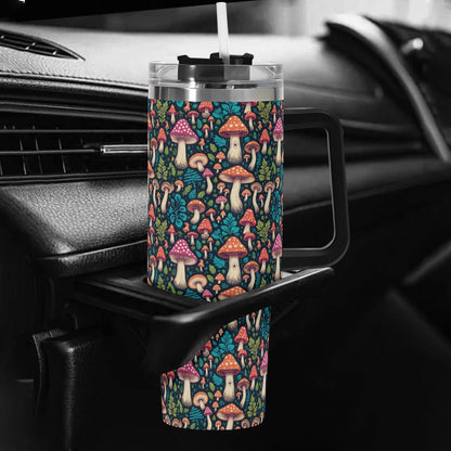 Shroomy 40oz Stainless Steel Tumbler Gift With Black Handle and Straw - DeRose Seasonal