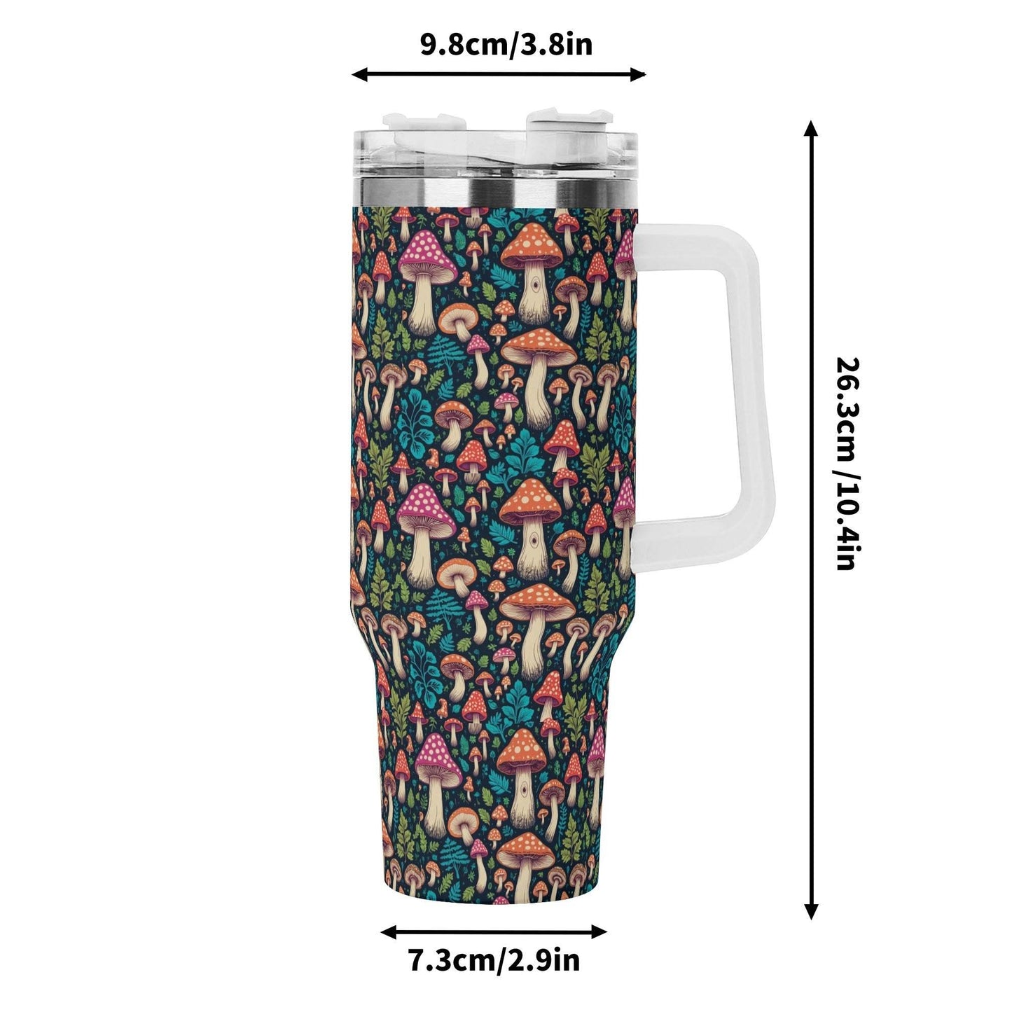Shroomy 40oz Stainless Steel Tumbler Gift With White Handle and Straw - DeRose Seasonal