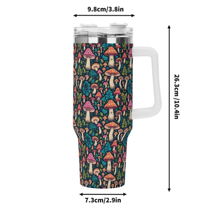 Shroomy 40oz Stainless Steel Tumbler Gift With White Handle and Straw - DeRose Seasonal