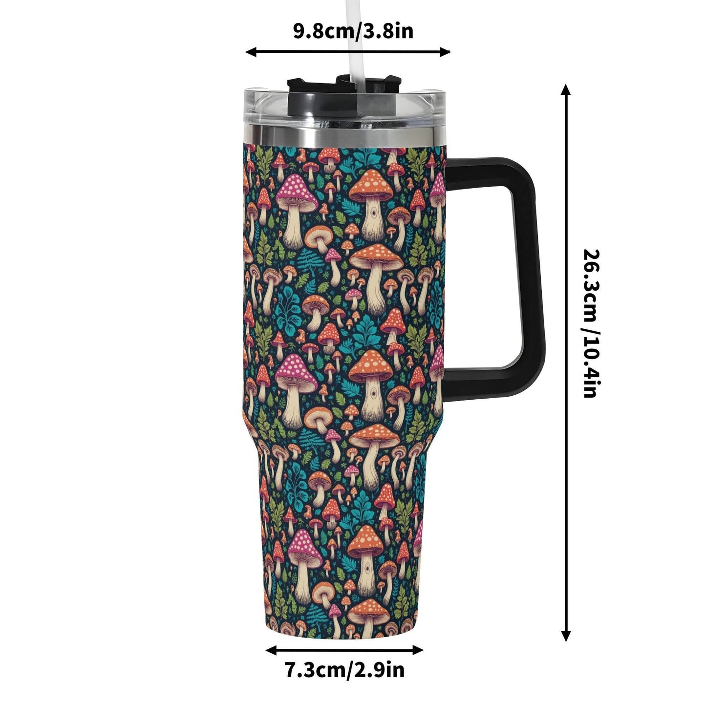 Shroomy 40oz Stainless Steel Tumbler Gift With Black Handle and Straw - DeRose Seasonal