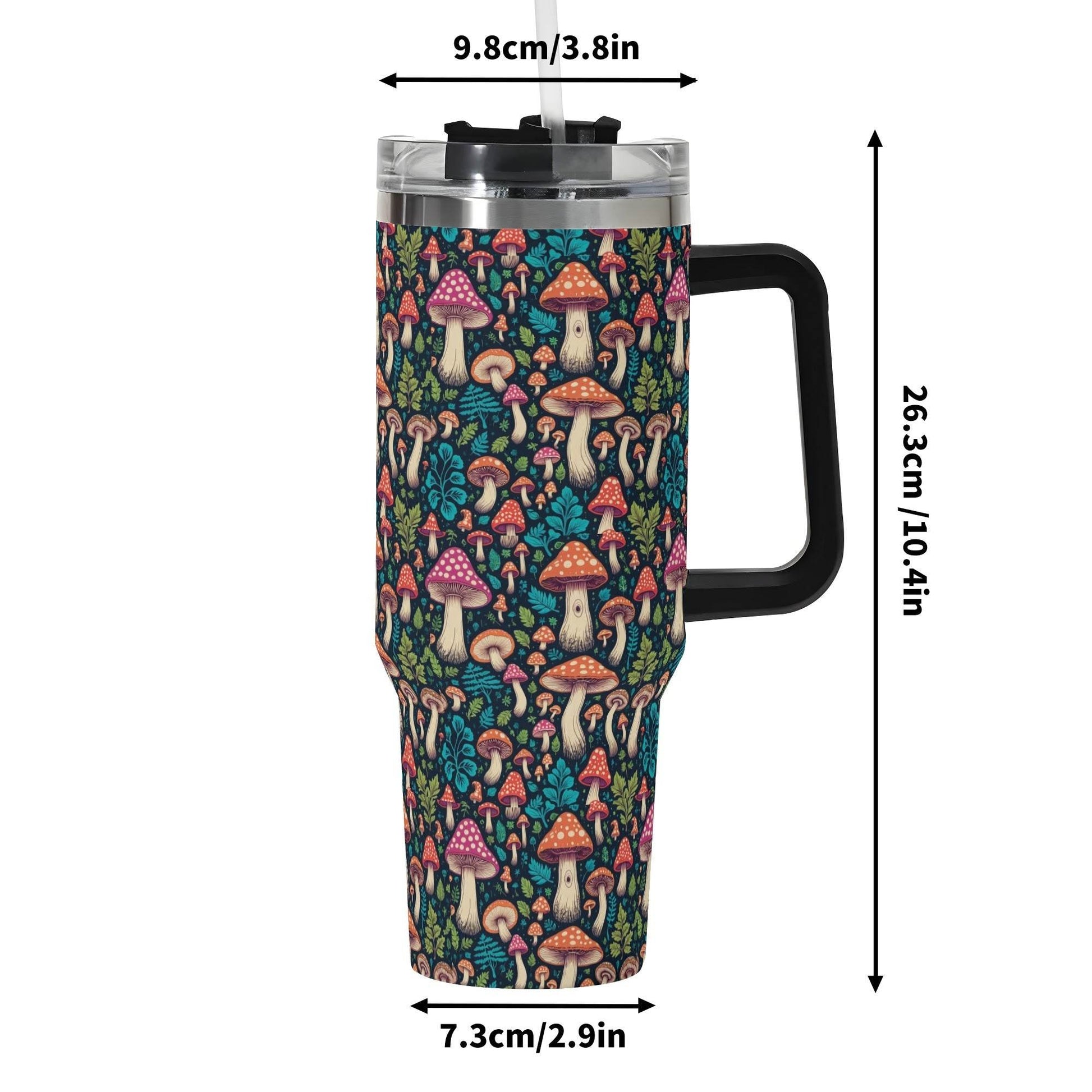 Shroomy 40oz Stainless Steel Tumbler Gift With Black Handle and Straw - DeRose Seasonal
