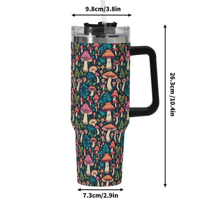 Shroomy 40oz Stainless Steel Tumbler Gift With Black Handle and Straw - DeRose Seasonal
