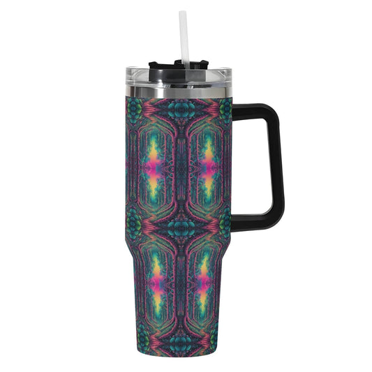 Mystic Woods 40oz Stainless Steel Tumbler Gift With Black Handle and Straw - DeRose Seasonal