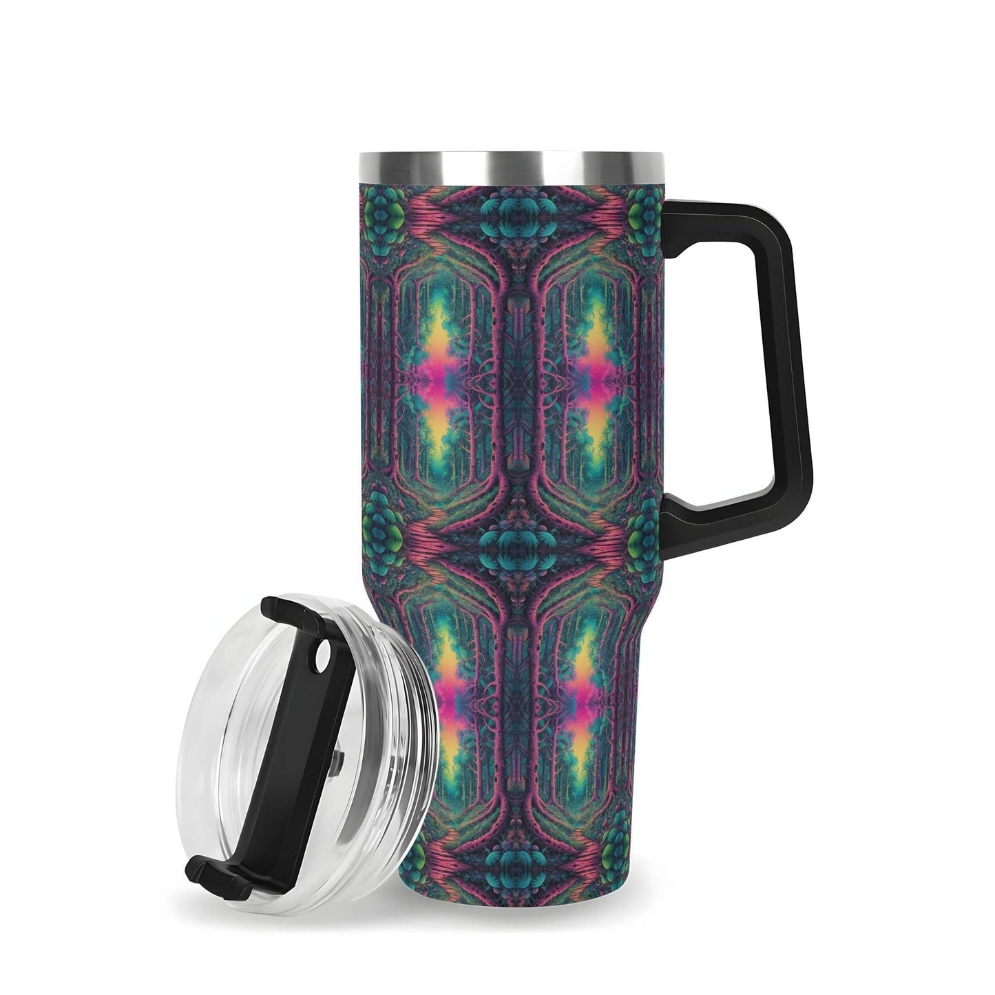 Mystic Woods 40oz Stainless Steel Tumbler Gift With Black Handle and Straw - DeRose Seasonal