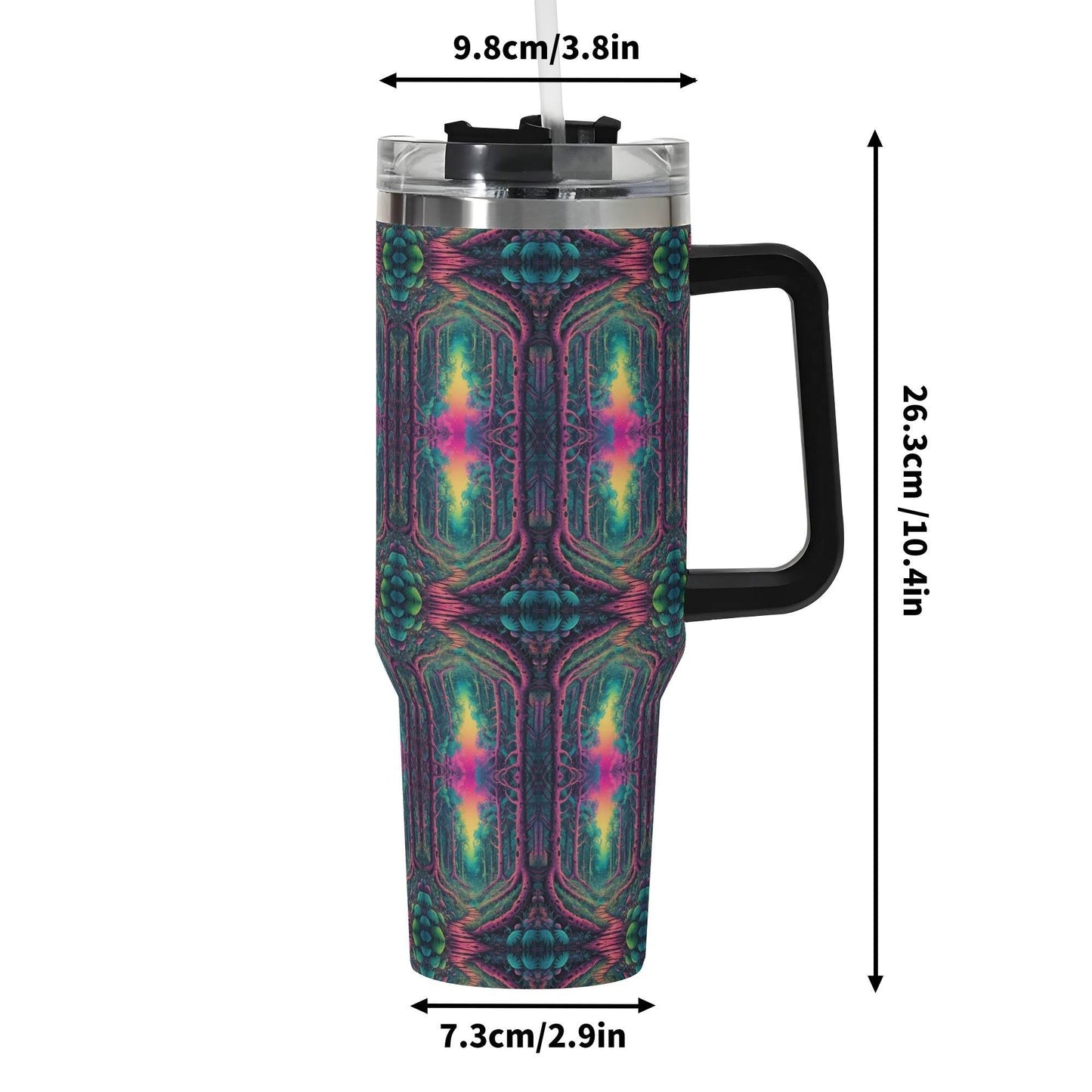 Mystic Woods 40oz Stainless Steel Tumbler Gift With Black Handle and Straw - DeRose Seasonal