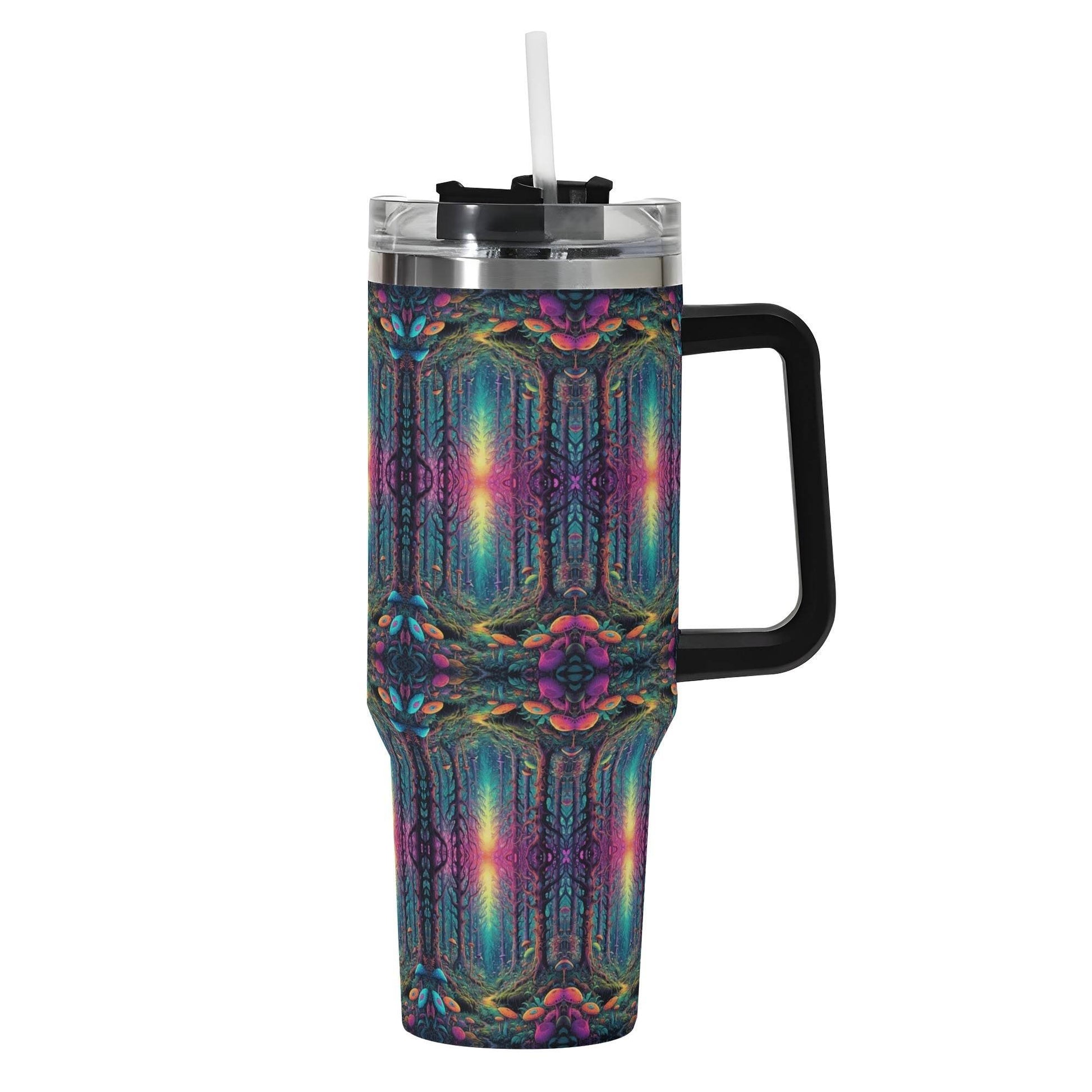Trippy Trees 40oz Stainless Steel Tumbler Gift With Black Handle and Straw - DeRose Seasonal